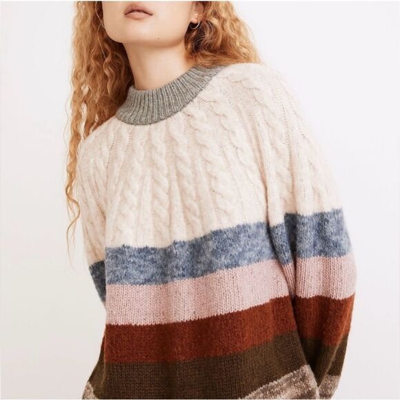 Madewell Deacon Cableknit Mock neck Sweater Size Small Merino wool blend - Picture 4 of 9